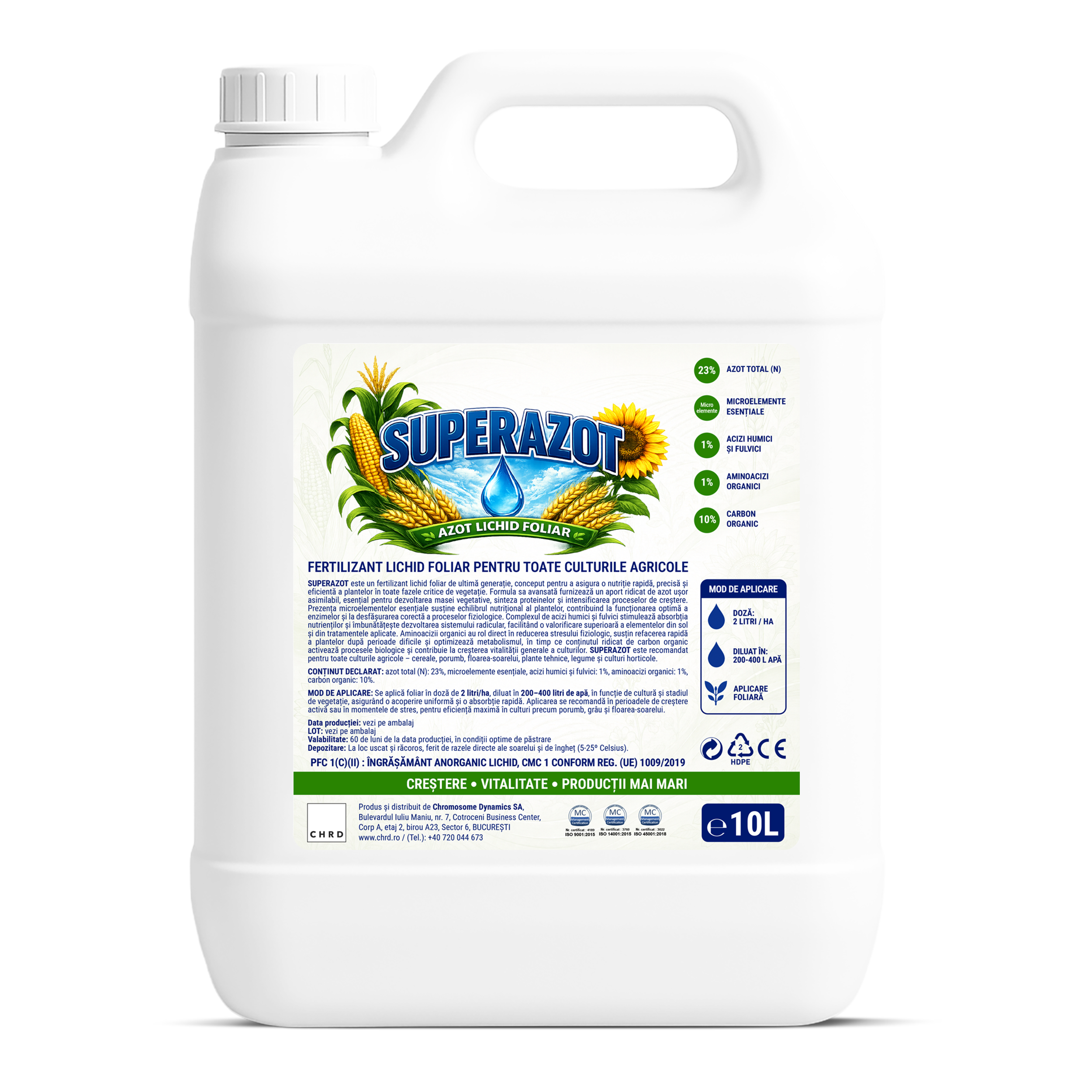 SUPERAZOT, Fertilizant foliar cu azot 23%, aminoacizi si carbon