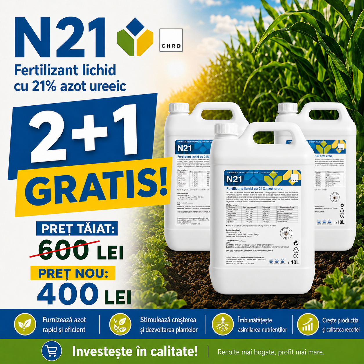 (2+1 GRATIS) N 21, Fertilizant lichid cu azot ureic 21%