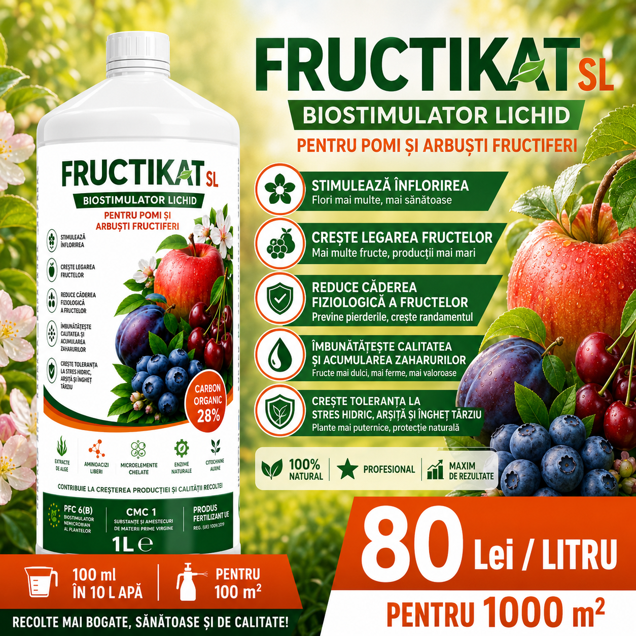 FRUCTIKAT SL, Biostimulator lichid pentru pomi și arbuști fructiferi
