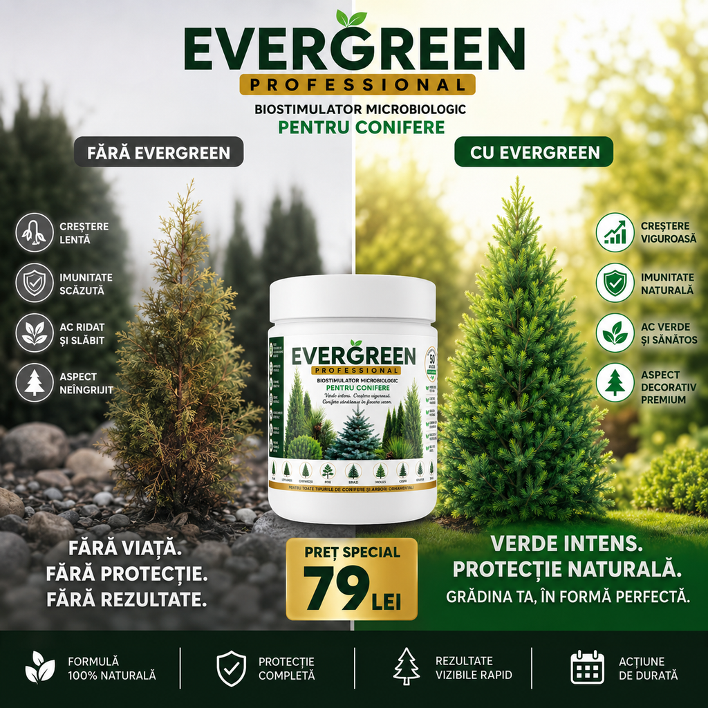EVERGREEN PROFESSIONAL, Biostimulator microbian pentru conifere, arbori ornamentali și garduri vii