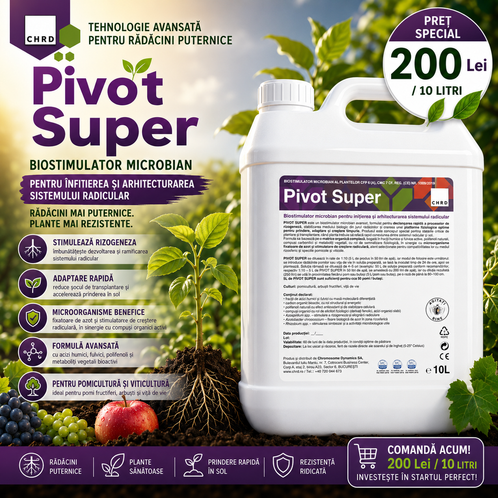 PIVOT SUPER, Biostimulator microbian pentru pomi, arbuști și viță de vie