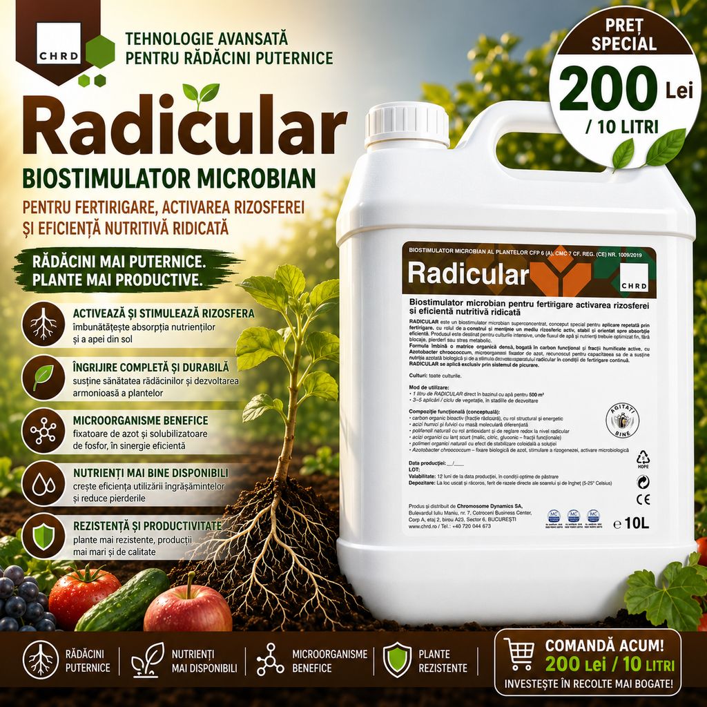 RADICULAR, Biostimulator microbian pentru aplicare prin fertigare