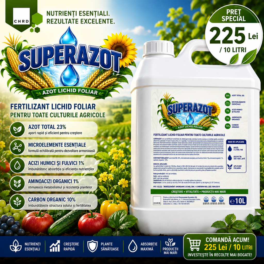 SUPERAZOT, Fertilizant lichid cu azot 23%, aminoacizi și carbon organic