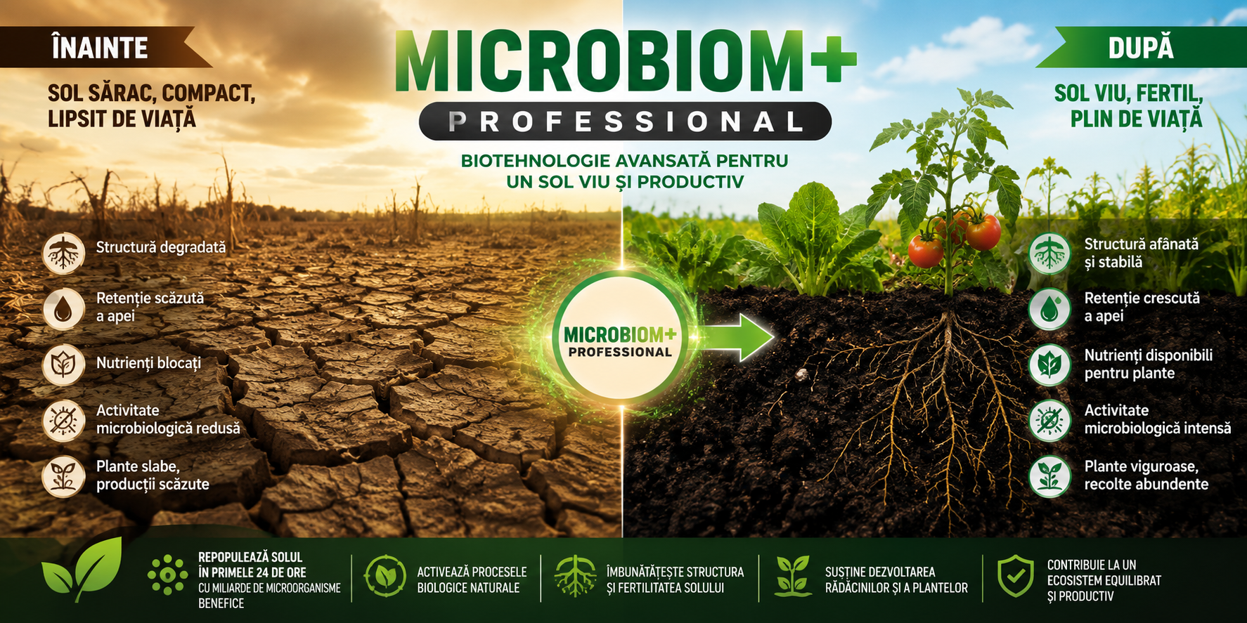 MICROBIOM+ PROFESSIONAL, Biostimulator microbian pentru regenerarea, revitalizarea și menținerea fertilității solului
