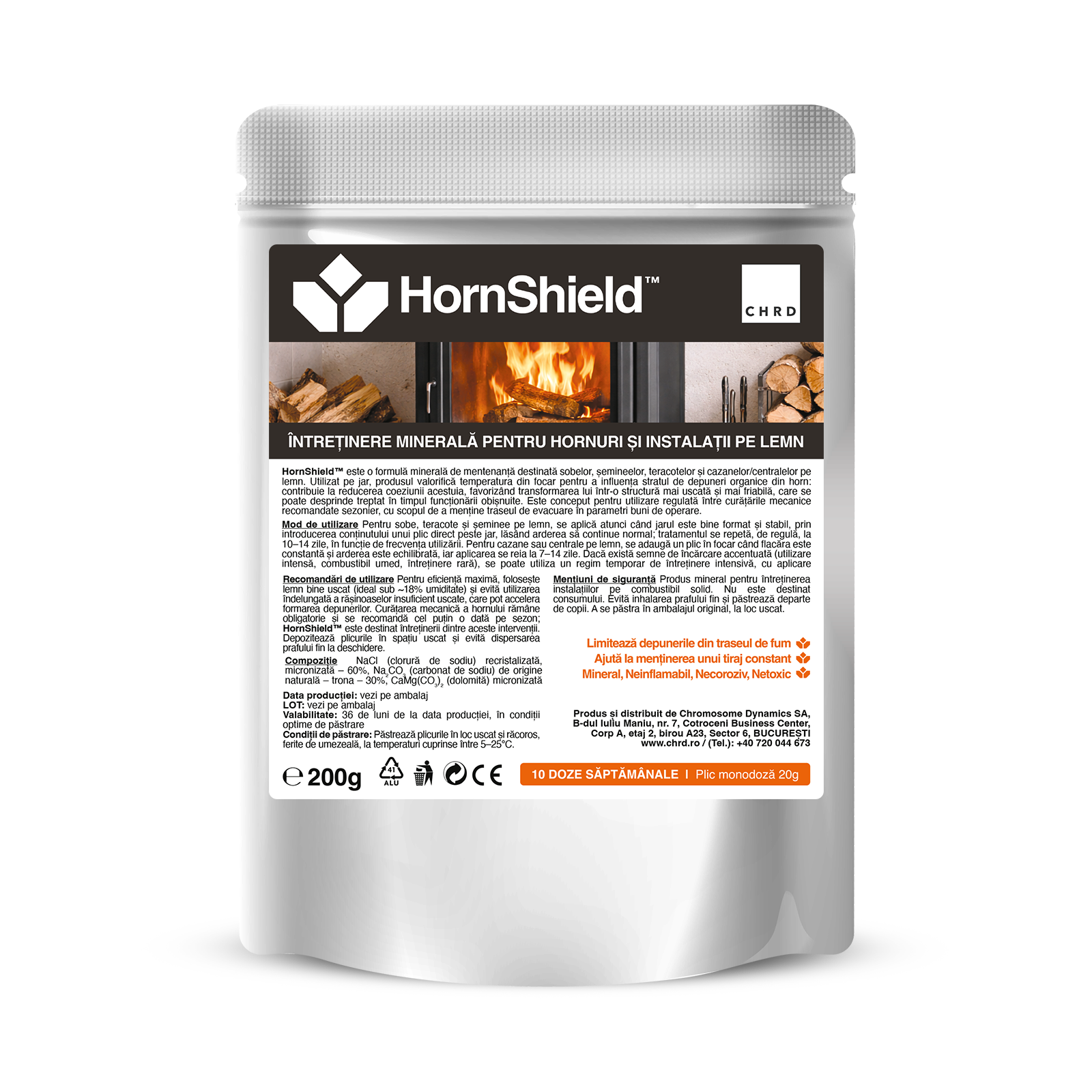 HORN SHIELD, Pudră minerală premium pentru întreținerea hornurilor și a instalațiilor pe lemn